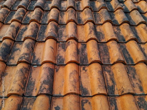 closeup brown old rooftile texture background photo.