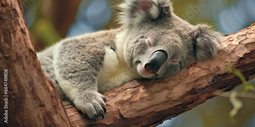 Koala asleep in tree. © Md