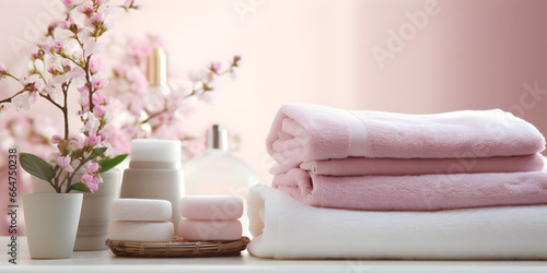 Soft and Serene Bathroom Design,, Bathroom Accessories in Pink Hues Generative Ai