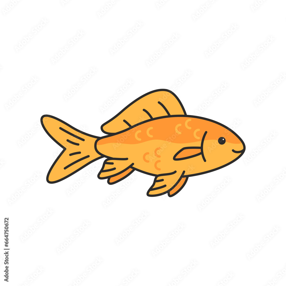 Cute cartoon common comet goldfish. Vector illustration. Isolated on white background. Cute cartoon common comet goldfish. Vector illustration. Isolated on white background.