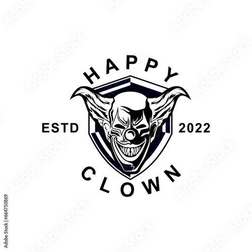 Clown head black and white vintage template for labels, emblems, badges or logo design template
