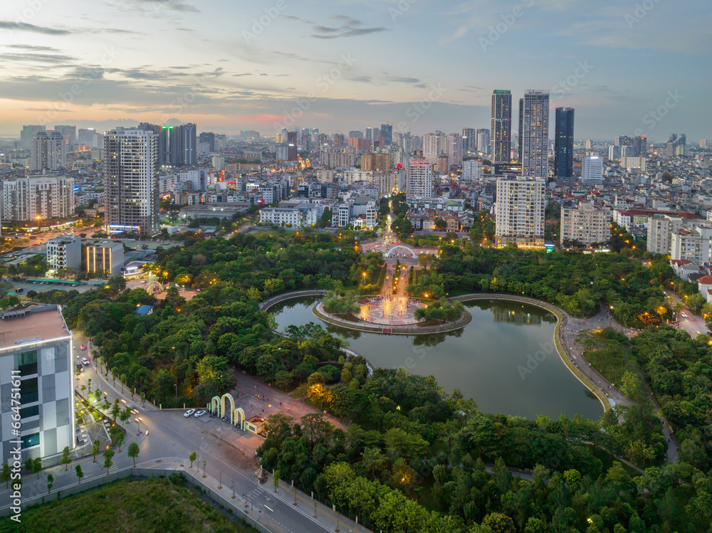 Fototapeta premium Hanoi skyline cityscape at night in Cau Giay district
