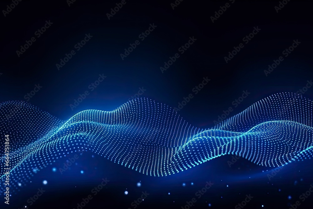 Dynamic blue particle wave. Abstract sound visualization. Digital structure of the wave flow of luminous particles. Dynamic blue particle wave. Abstract sound visualization. Digital structure of the wave flow of luminous particles.
