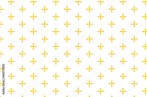 Digital png illustration of yellow pattern of repeated arrows on transparent background