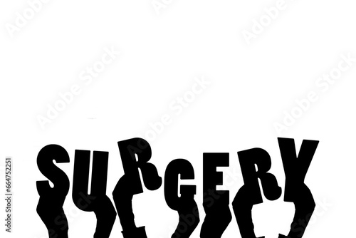 Digital png illustration of hands and surgery text on transparent background
