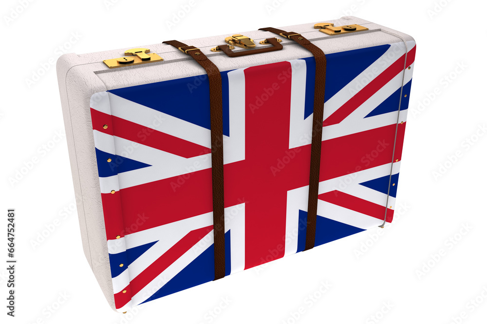Obraz premium Digital png illustration of suitcase with great britain flag on transparent background