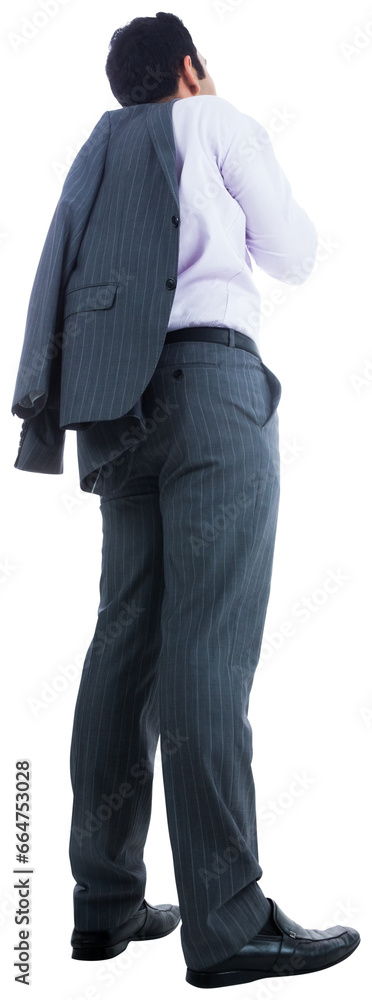 Digital png photo of back view of biracial businessman looking up on transparent background Digital png photo of back view of biracial businessman looking up on transparent background