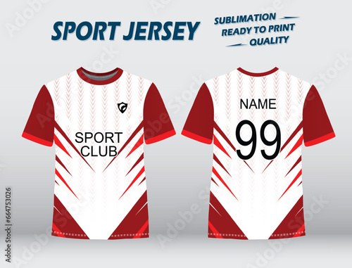 Sports Jersey Design. Cricket, Volleyball, Football, Baseball, Rugby, Soccer, Karate, Games Sublimation T shirt mockup. vector EPS 10.