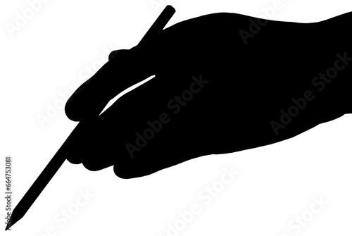 Digital png silhouette of hand holding pencil on transparent background