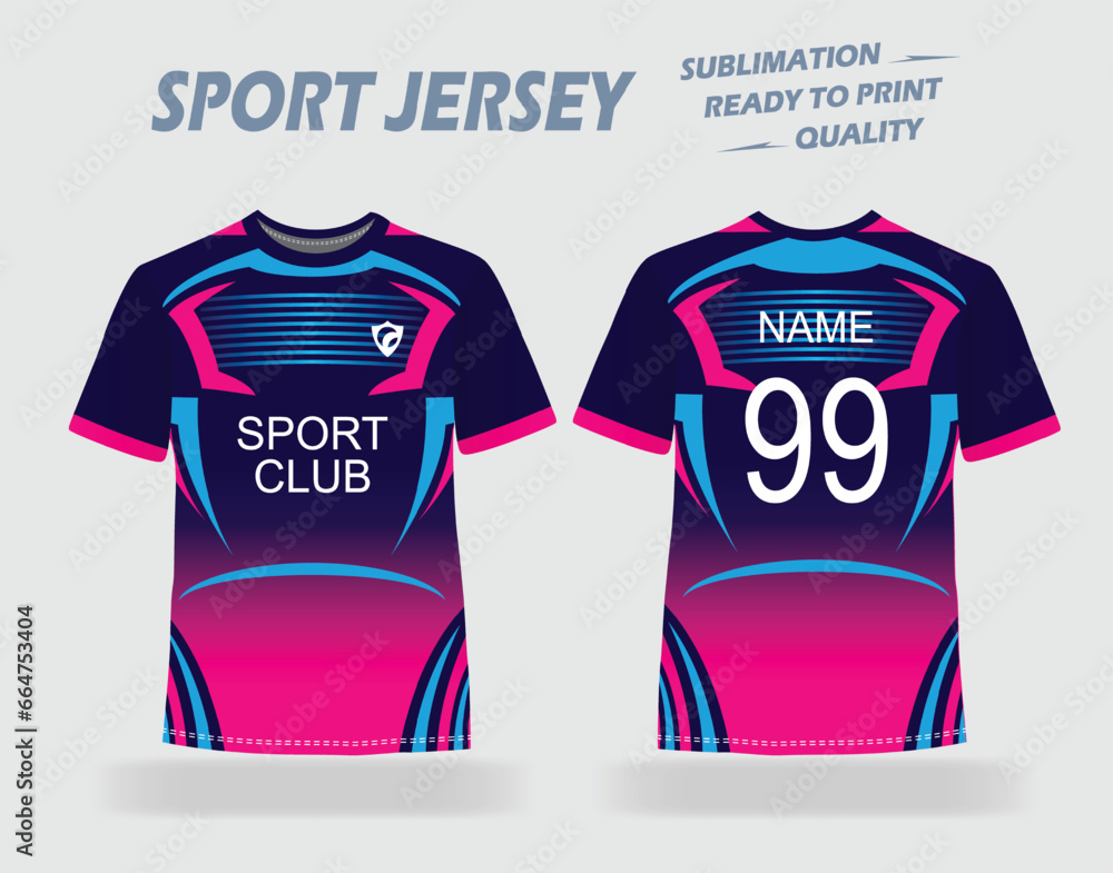 Naklejka premium Sports Jersey Design. Cricket, Volleyball, Football, Baseball, Rugby, Soccer, Karate, Games Sublimation T shirt mockup. vector EPS 10.