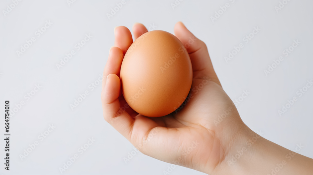 Hand holding egg on white background Hand holding egg on white background
