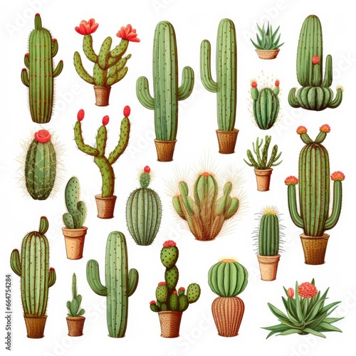 The Cactus set on white background. Clipart illustrations.