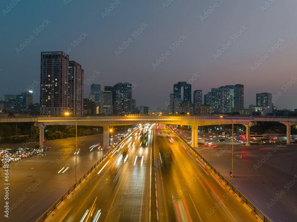 Obraz premium Hanoi skyline cityscape at night in Cau Giay