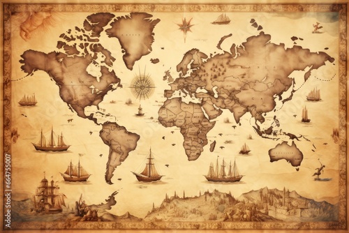 Great detailed illustration of the world map in vintage style.