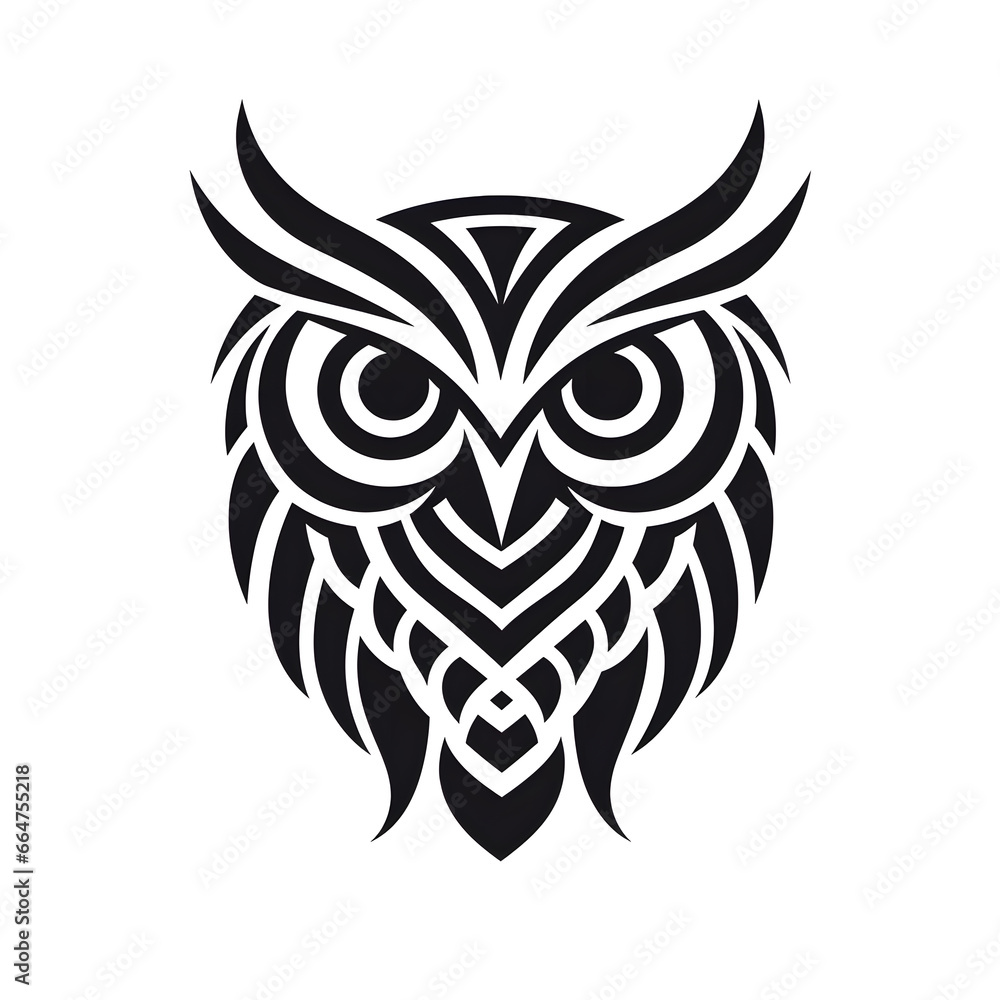 Owl head tribal tattoo design dark art illustration isolated on white background