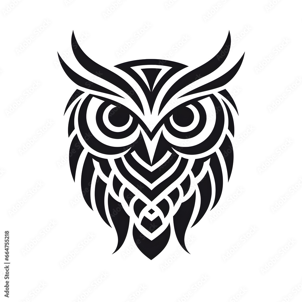 Fototapeta premium Owl head tribal tattoo design dark art illustration&nbsp;isolated on white background