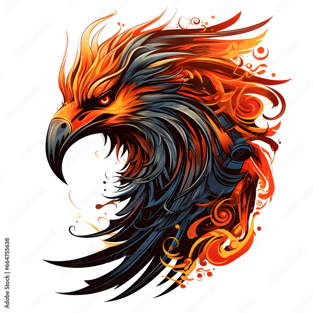 Naklejka premium Phoenix head tshirt tattoo design dark art illustration&nbsp;isolated on white background