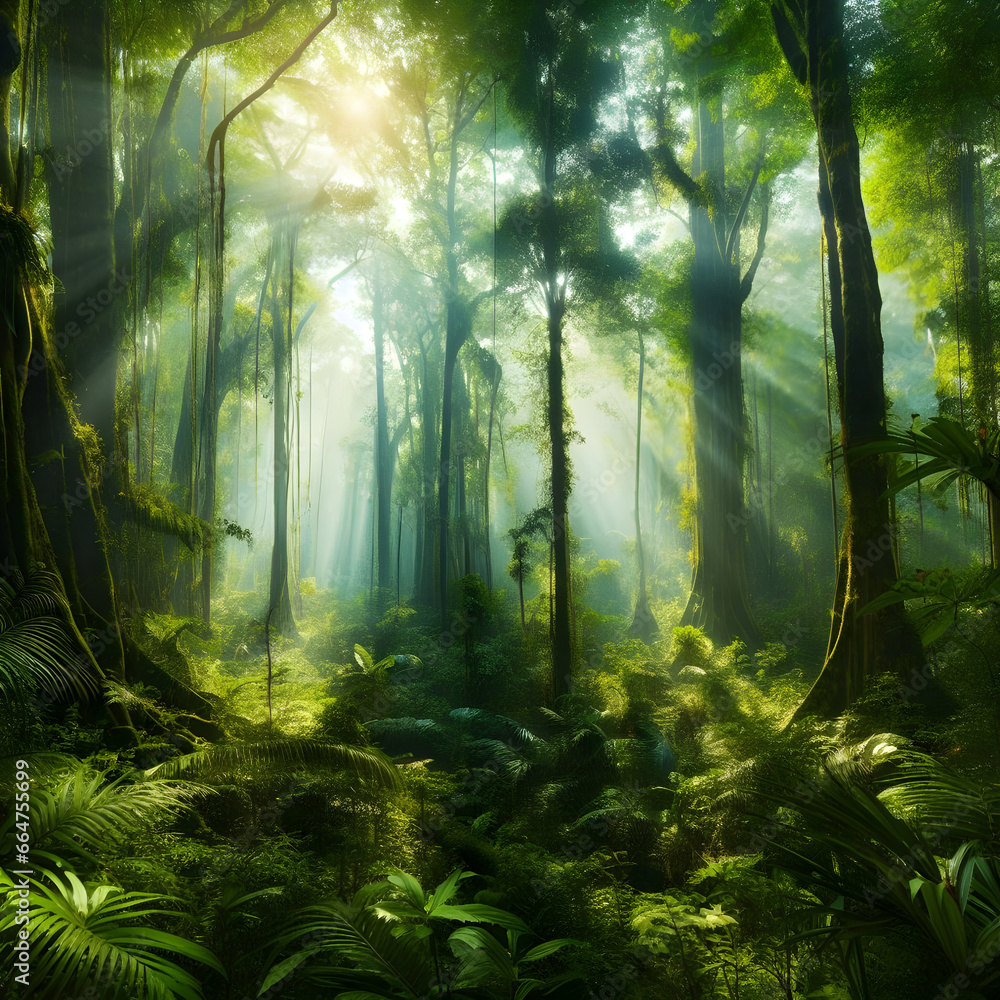 Fototapeta premium Majestic Rainforest Canopy: A Breathtaking Aerial View - ai generated