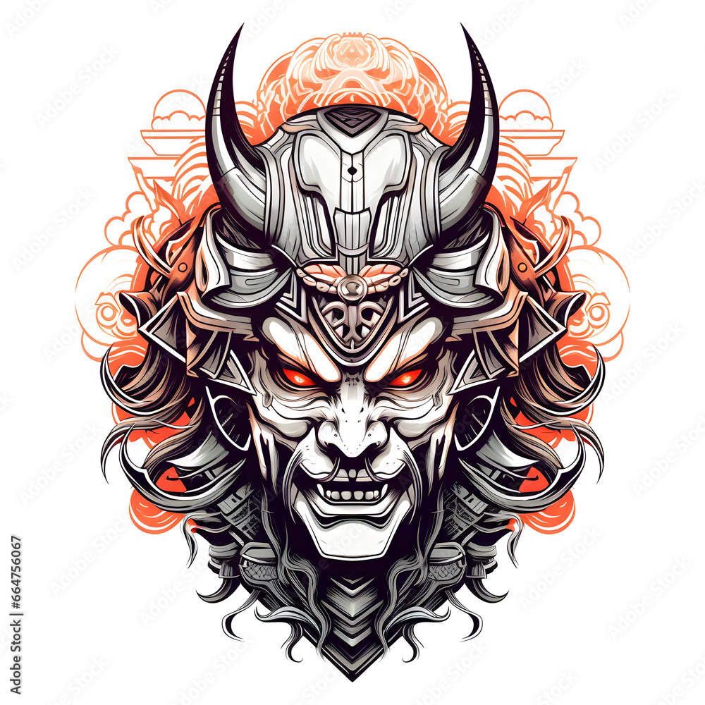 Obraz premium samurai head tshirt tattoo design dark art illustration&nbsp;isolated on white background