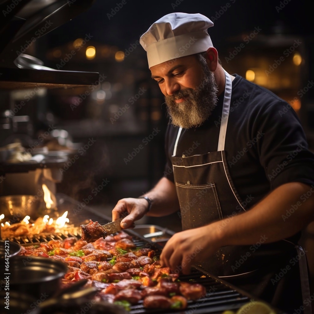 Portrait of cooking arabian chef at kitchen background. AI generated Portrait of cooking arabian chef at kitchen background. AI generated