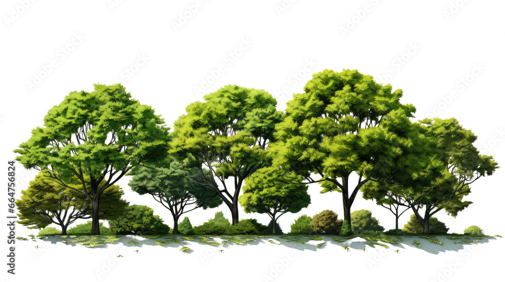 Fototapeta premium Green deciduous trees isolated on a transparent background