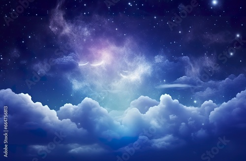 Space of night sky with clouds and stars. © Md