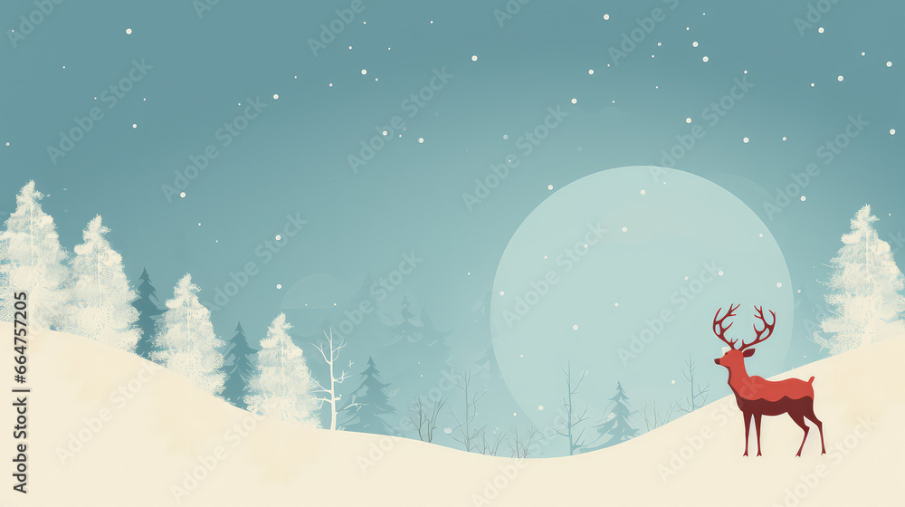 Christmas greeting card Reindeer standing among the snow fields Christmas greeting card Reindeer standing among the snow fields