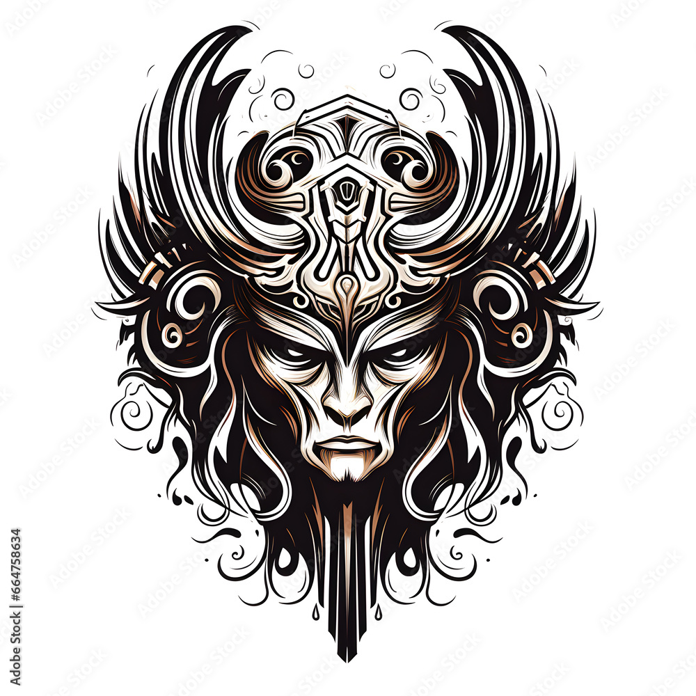 Valkyrie angel head tshirt tattoo design dark art illustration isolated on white Valkyrie angel head tshirt tattoo design dark art illustration isolated on white
