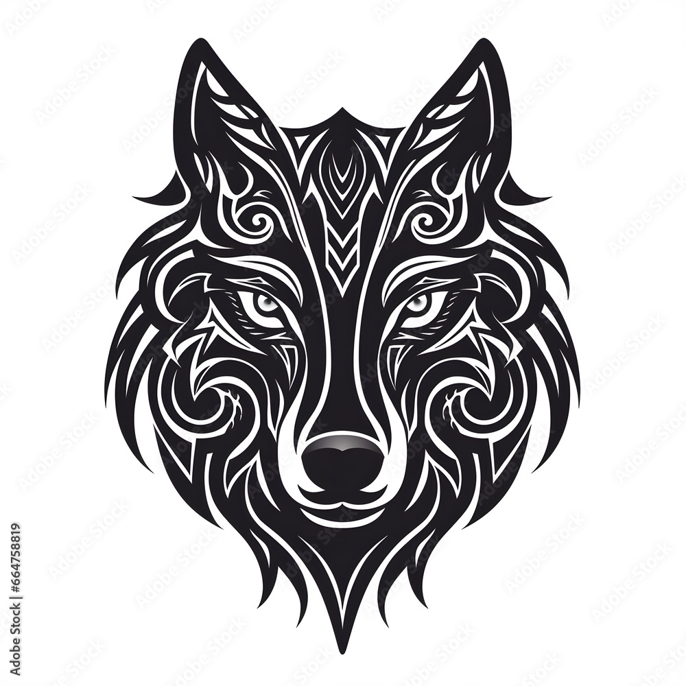 Wolf head tshirt tattoo design dark art illustration isolated on white