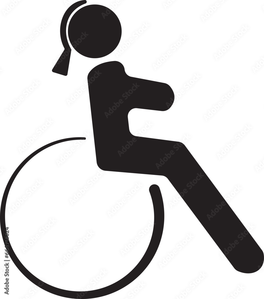 Woman on wheelchair vector illustration. Icons of people with disabilities. Handicapped woman Woman on wheelchair vector illustration. Icons of people with disabilities. Handicapped woman