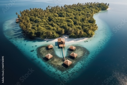 Aerial of Heart-shaped island in the ocean.