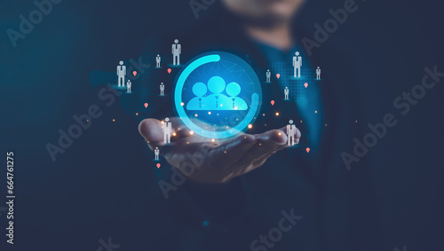 Fototapeta Naklejka Na Ścianę i Meble -  Customer service Relationship Management structure concept digital community client global technology ai network digital partner maketing Data exchanges service social media online human resource