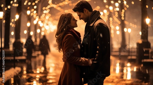 Couple enjoys the romantic together on a winter evening.