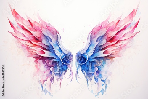 Beautiful magic watercolor blue pink wings. © RABEYAAKTER