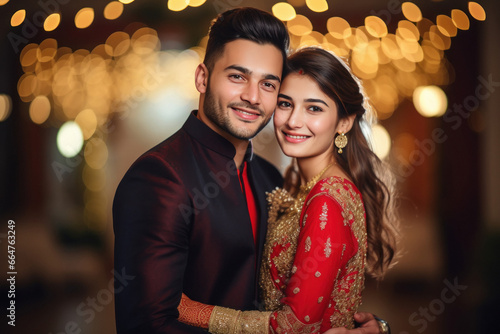 Young couple in traditional wear, celebrating diwali festival.