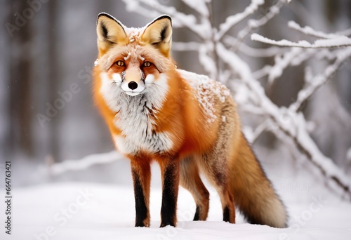  Red fox standing on snow.