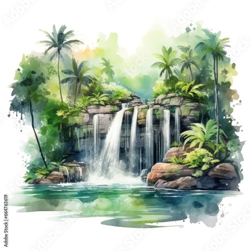 Green tropical waterfall in the forest.
