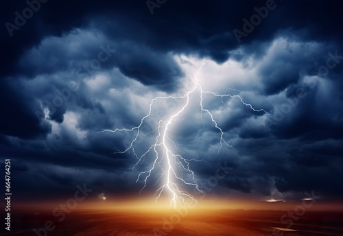 Lightning strikes on a cloudy dramatic stormy sky.