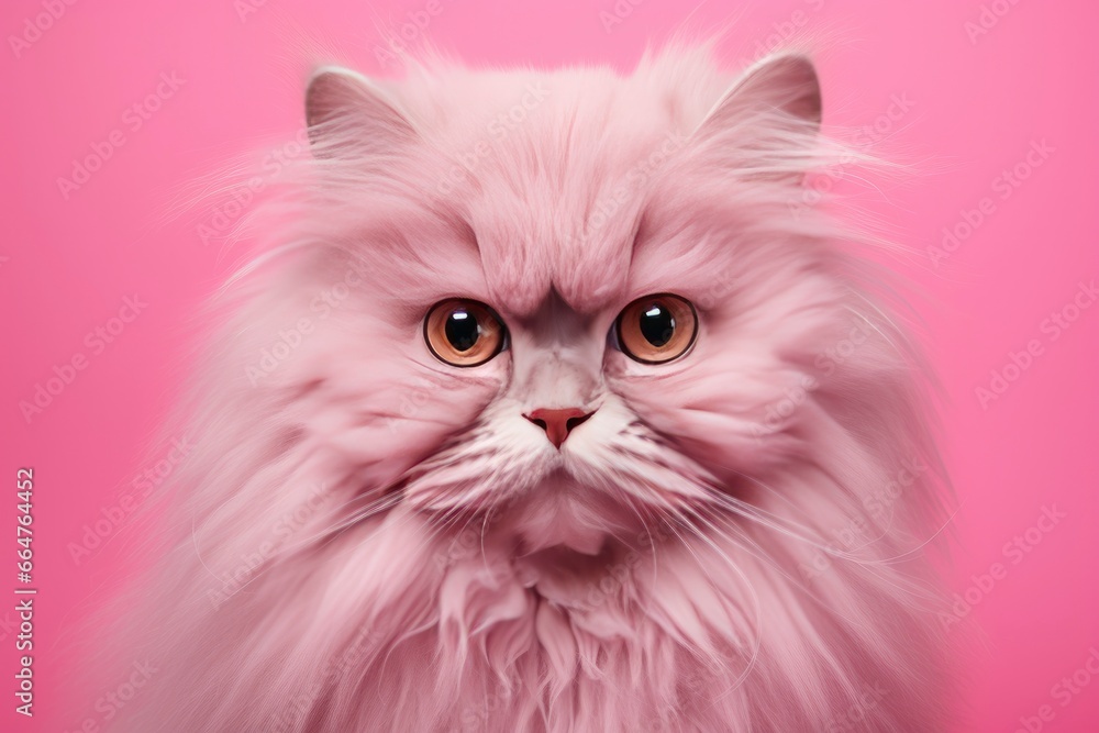 Pink colored cat on Pink Background.