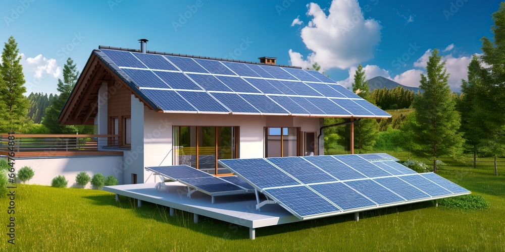 Photovoltaic solar panels. Sustainable energy. A mini power plant for a home.