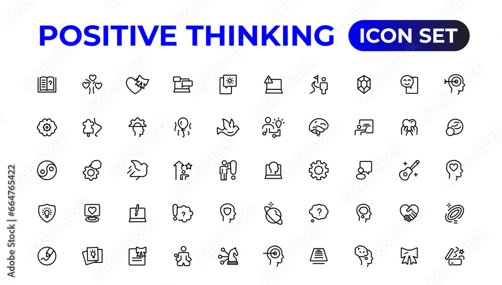 Positive thinking line icons collection.Thin outline icons pack. Positive thinking line icons collection.Thin outline icons pack.