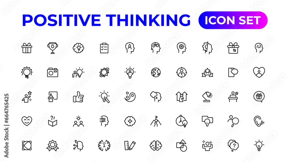 Positive thinking line icons collection.Thin outline icons pack. Positive thinking line icons collection.Thin outline icons pack.