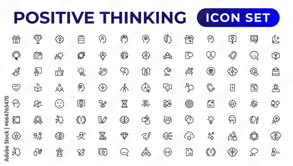 Positive thinking line icons collection.Thin outline icons pack. Positive thinking line icons collection.Thin outline icons pack.