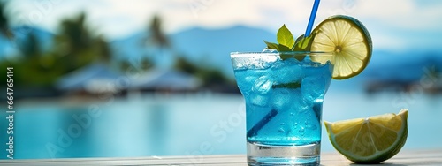 Banner with Blue Loguna cocktail. photo