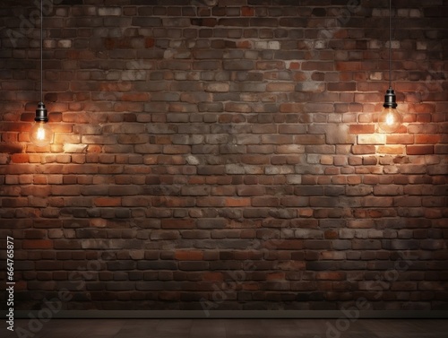 Brick wall background with wall lighting generative ai