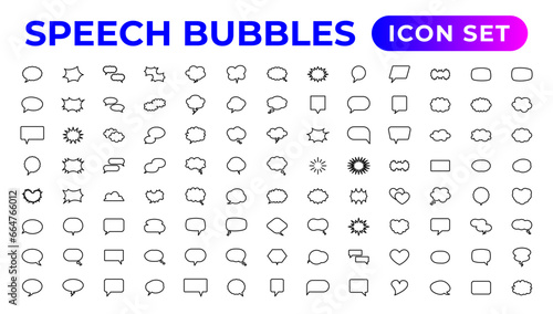 Speech bubbles icon set.Thin outline icons pack.