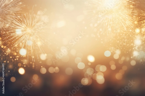 Gold Vintage Fireworks and bokeh on New Year's Eve and copy space.