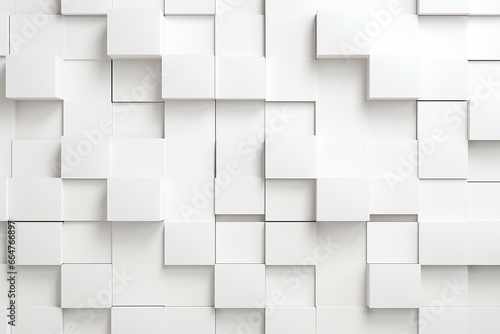 A modern  organized arrangement of glossy rectangular mosaic tiles forming a wall. The 3D-rendered blocks create a white background. Generative AI