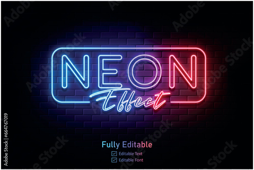 Vector neon effect logo for neon text effect and neon light night party editable text effect and night club