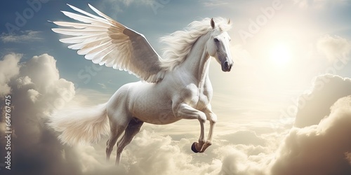 A white horse with wings.